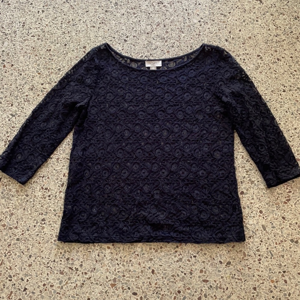 Loft beautiful lace navy blue top S